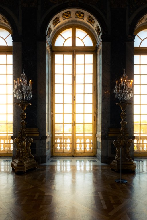 Looking out from a window in the Hall of Mirrors at the Palace of Versailles. Looking out from a window in the Hall of Mirrors at the Palace of Versailles.