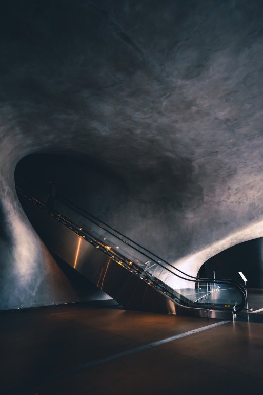 The 'vault' opening and escalator, providing visitors a peek into the archives at The Broad Museum, LA. The 'vault' opening and escalator, providing visitors a peek into the archives at The Broad Museum, LA.