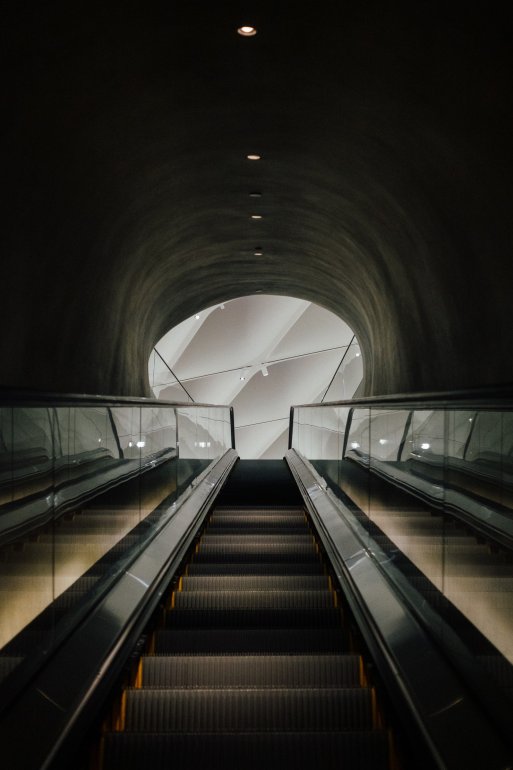 The escalator leading up to the archives in The Broad Museum, LA.  The escalator leading up to the archives in The Broad Museum, LA.