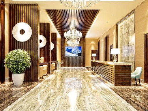 Luxurious foyer with art installations Luxurious foyer with art installations