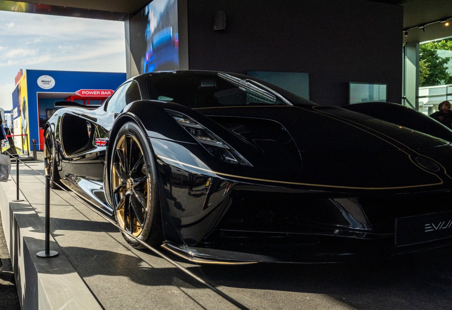 sports Car, exhibited at Goodwoof FOS, behind fixed protective stanchion barriers by Absolute, in Black finish sports Car, exhibited at Goodwoof FOS, behind fixed protective stanchion barriers by Absolute, in Black finish