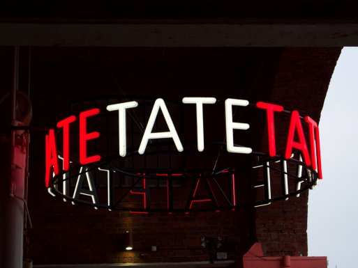 The sign for the Tate Liverpool, UK. The sign for the Tate Liverpool, UK.