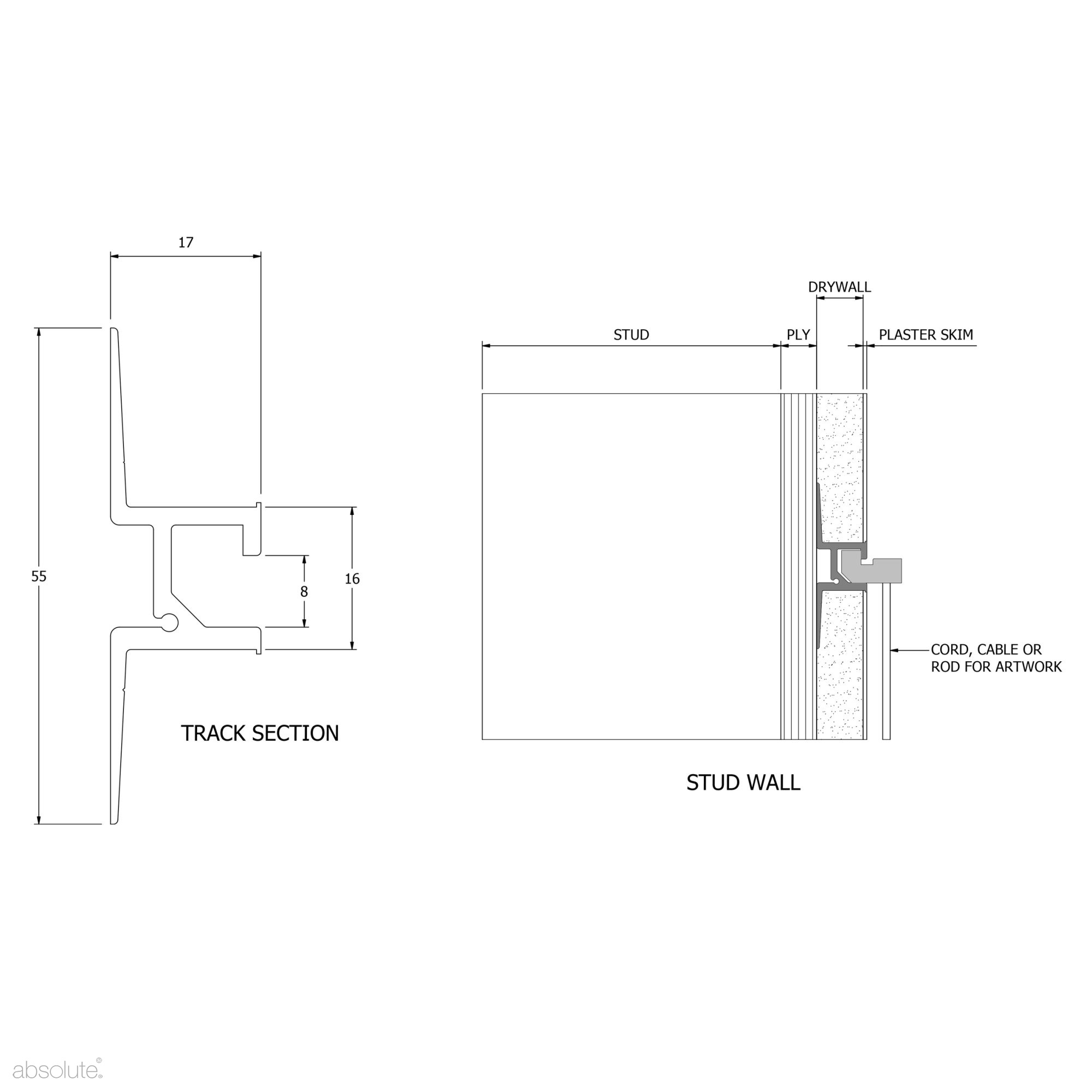 Flush Mount Track (Rail) Recessed Art Hanging Systems Absolute