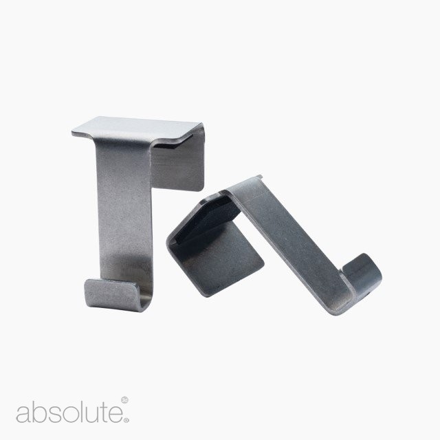 A pair of Absolute Panel Clips for hanging artworks.