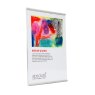 Portrait oriented label holder with information about a child’s artwork.