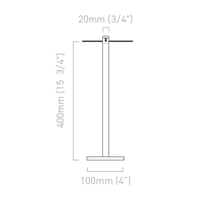 Diagram explaining the dimensions of the 400mm Essentials Surface Mounted Barrier.