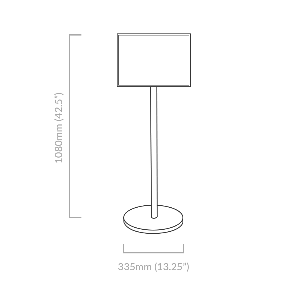 Diagram explaining the dimensions of the Information Stand and its baseplate. 