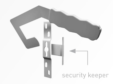 Explaining how the security key removes a security keeper from Ryman hanger.