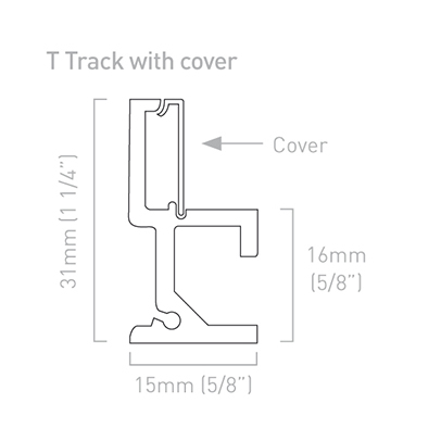 Diagram explaining the dimensions of the T Track artwork hanging solution.