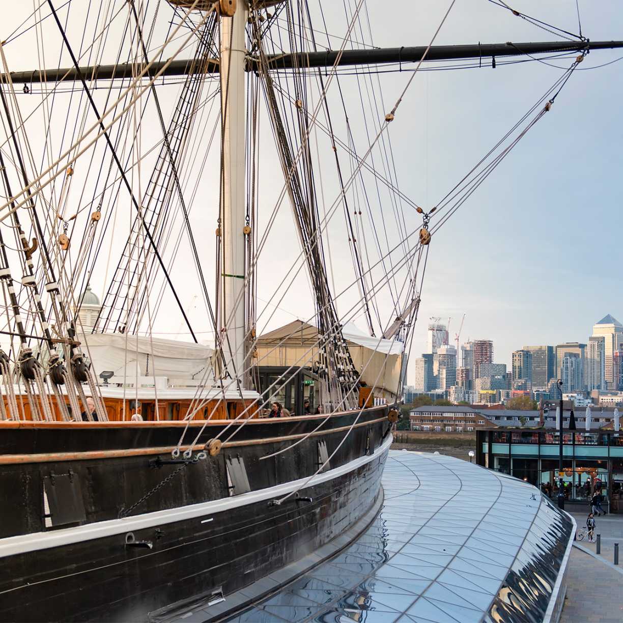 The exterior of the Cutty Sark, Royal Museums Greenwich, London, UK.